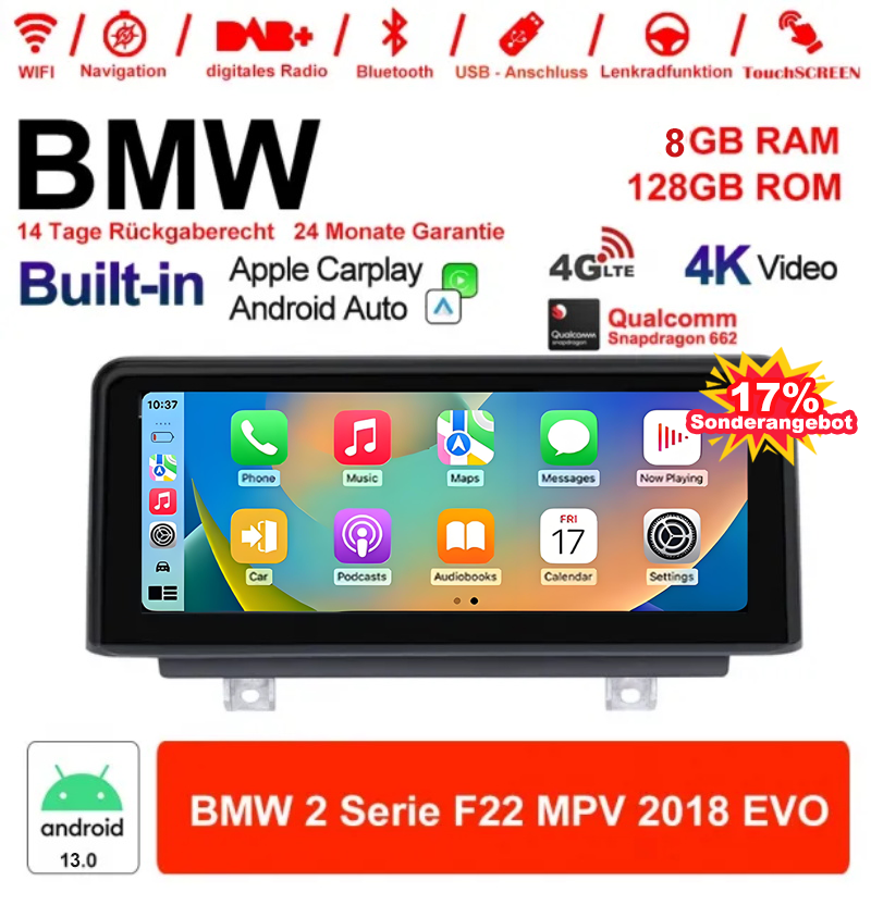 Android Autoradio für BMW 2er 2018 mit Wireless CarPlay, Android Auto & DAB+