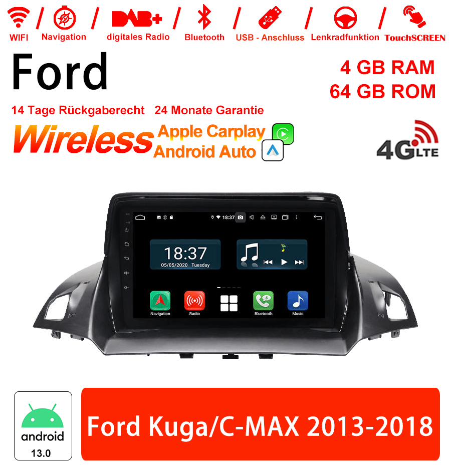 Android Autoradio für Ford Kuga / C-MAX 2013-2018 mit Wireless CarPlay & Android Auto