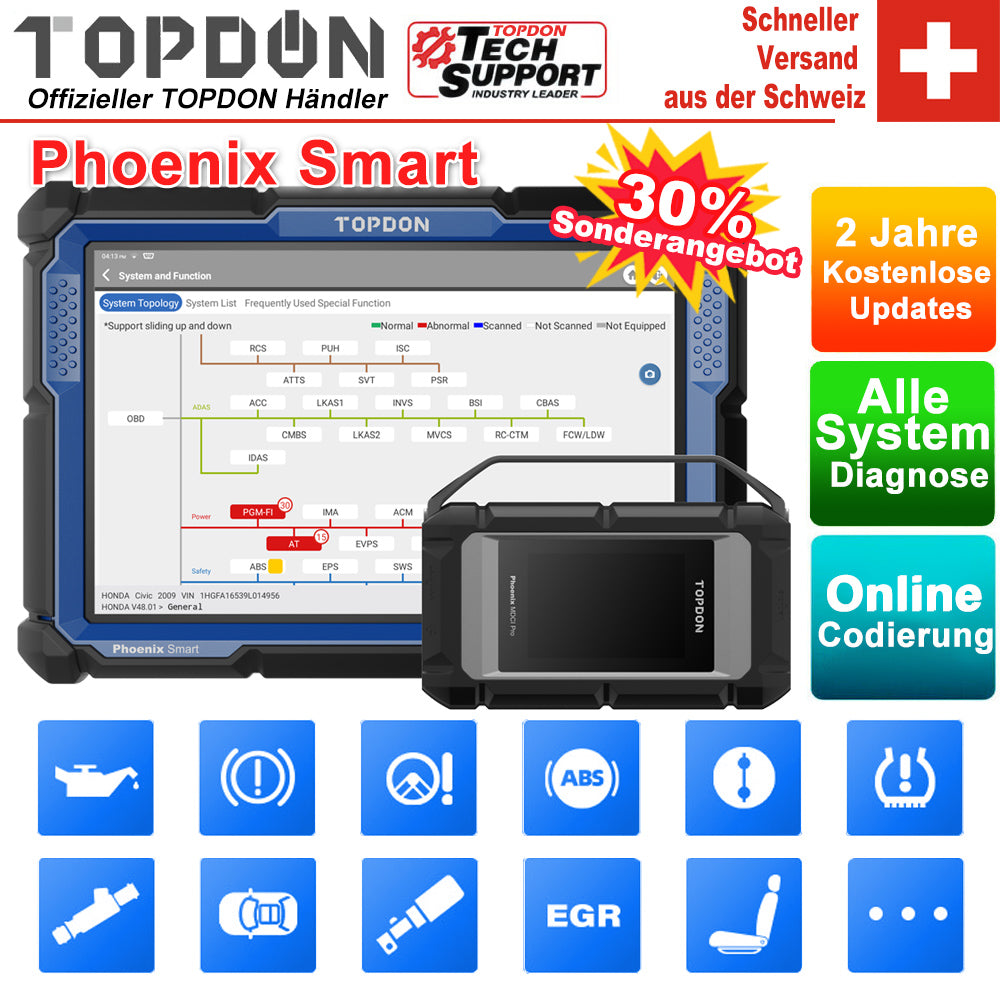 TOPDON Phoenix Smart OBD2 Diagnosegerät für Fahrzeugsysteme
