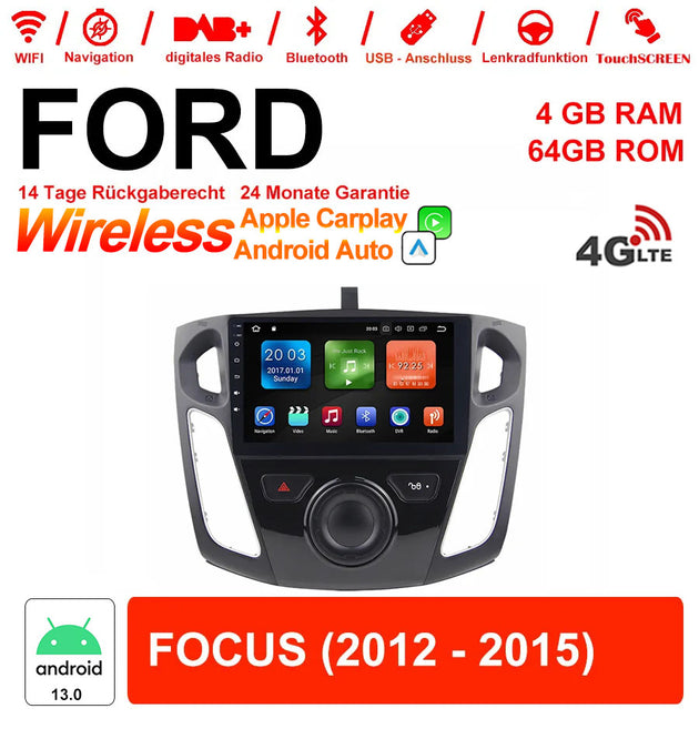 9 Zoll Android Autoradio für Ford Focus 2012-2015 mit Wireless CarPlay & Android Auto