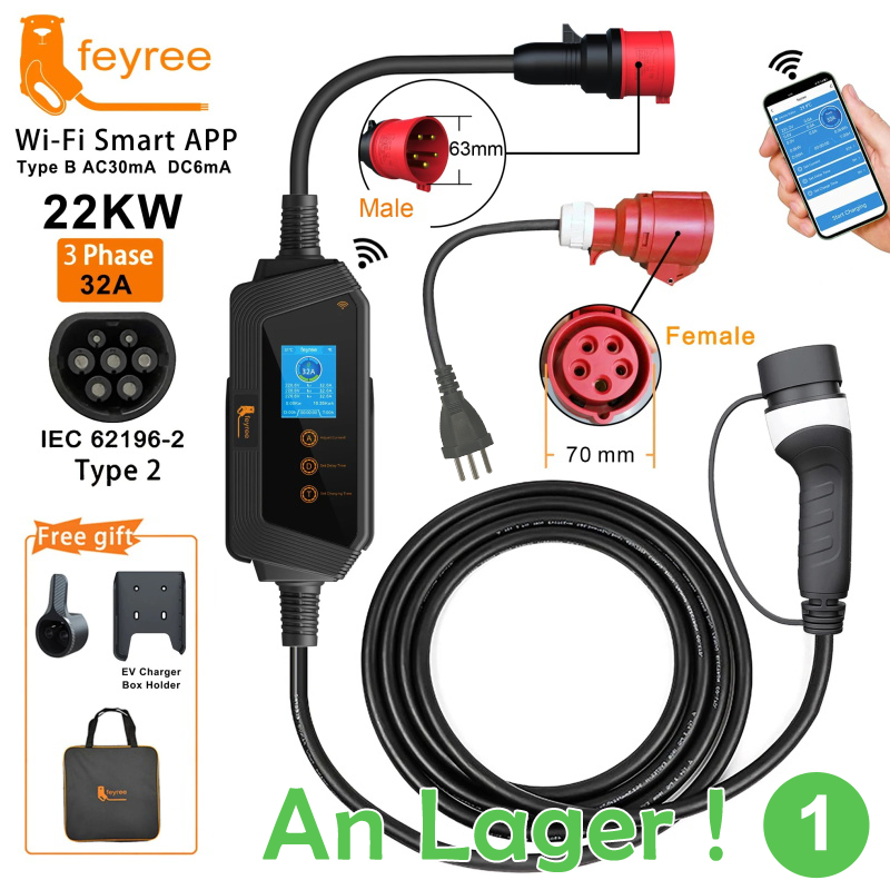 Feyree 22kW EV Ladegerät 3-Phasen | Typ 2, WLAN & App