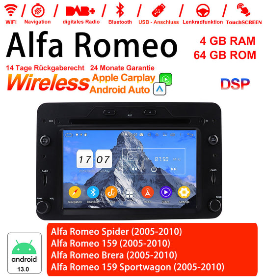 Android Autoradio für Alfa Romeo Spider, 159, Brera, 159 Sportwagon 2005-2010 mit Wireless CarPlay & Android Auto