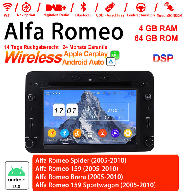 Android Autoradio für Alfa Romeo Spider, 159, Brera, 159 Sportwagon 2005-2010 mit Wireless CarPlay & Android Auto