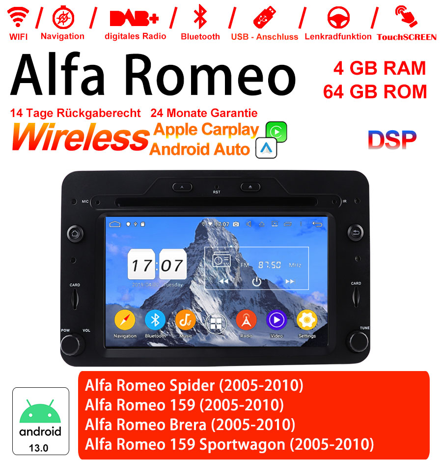 Android Autoradio für Alfa Romeo Spider, 159, Brera, 159 Sportwagon 2005-2010 mit Wireless CarPlay & Android Auto