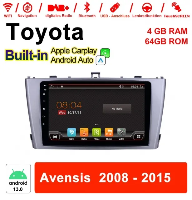 Android Autoradio für Toyota Avensis 2008-2015 mit Wireless CarPlay & Android Auto