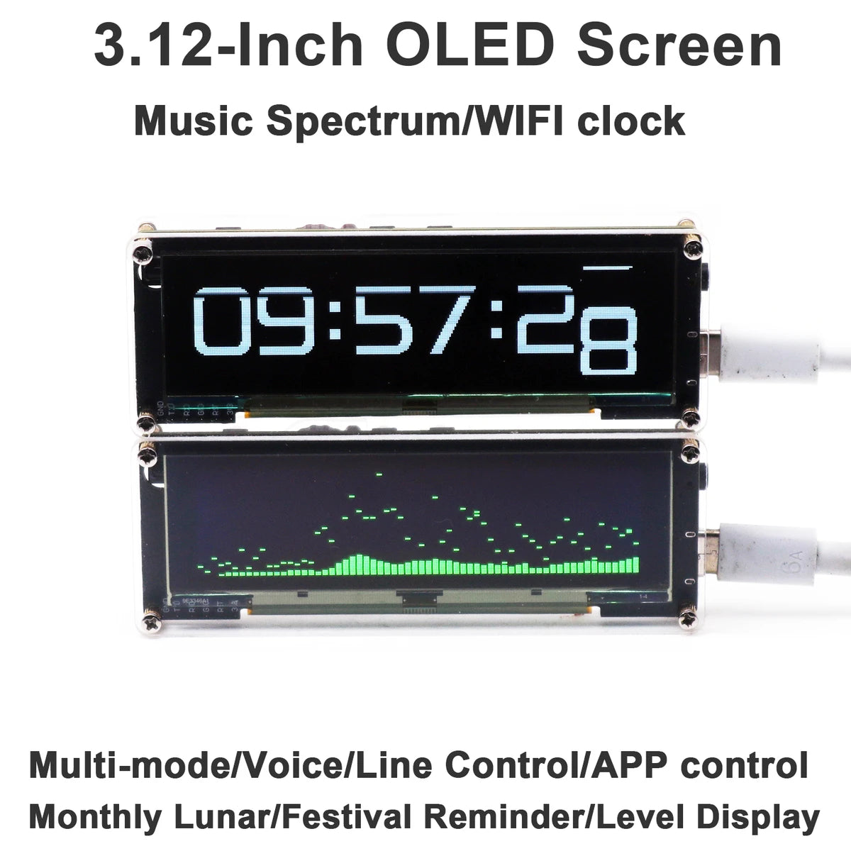 3.12 Zoll OLED-Bildschirm Audio Musik Spektrum WiFi Uhr, Level Display VU Meter mit Fernbedienung APP Steuerung für DC 5V-12V Auto Verstärker