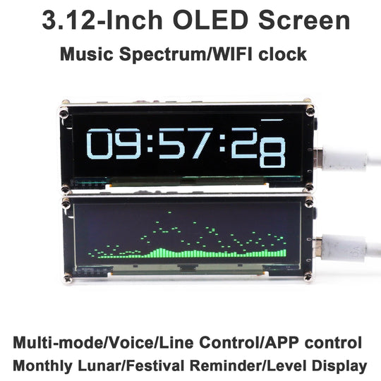 3.12 Zoll OLED-Bildschirm Audio Musik Spektrum WiFi Uhr, Level Display VU Meter mit Fernbedienung APP Steuerung für DC 5V-12V Auto Verstärker