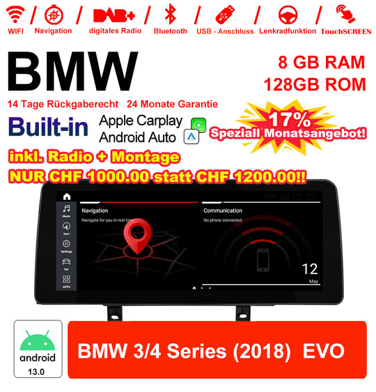 Android Autoradio für BMW 3er und 4er 2018 mit Wireless CarPlay, Android Auto & DAB+