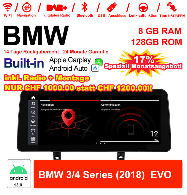 Android Autoradio für BMW 3er und 4er 2018 mit Wireless CarPlay, Android Auto & DAB+