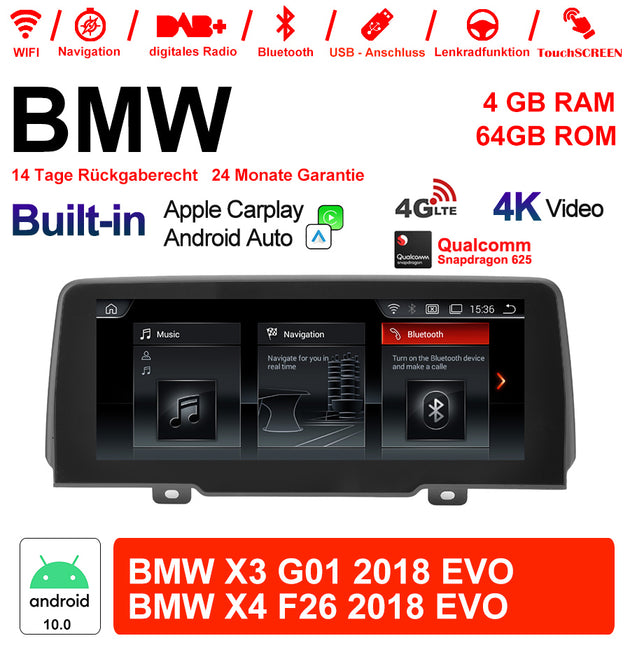 Android Autoradio für BMW X3 G01 und X4 F26 2018 mit Wireless CarPlay, Android Auto & DAB+