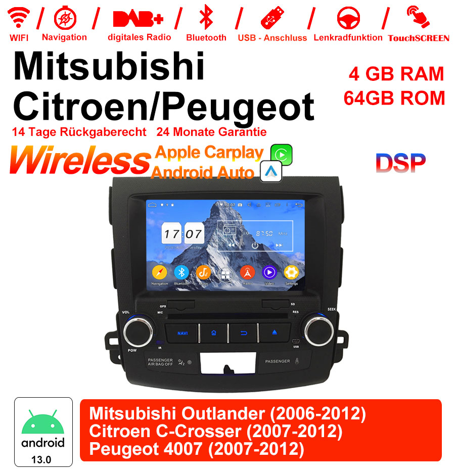 Android Autoradio für Citroen C-Crosser (2007-2012) und Peugeot 4007 (2007-2012) mit Wireless CarPlay & Android Auto