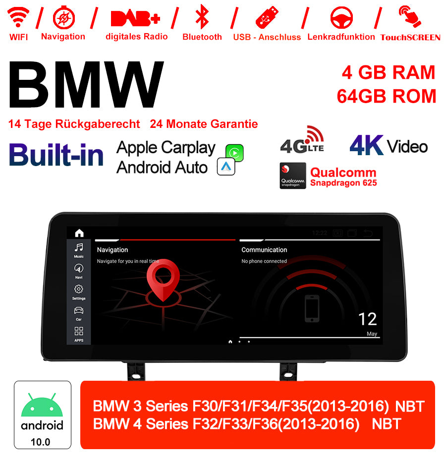 Android Autoradio für BMW 3er F30/F31/F34/F35 und 4er F32/F33/F36 2013-2016 mit Wireless CarPlay, Android Auto & DAB+