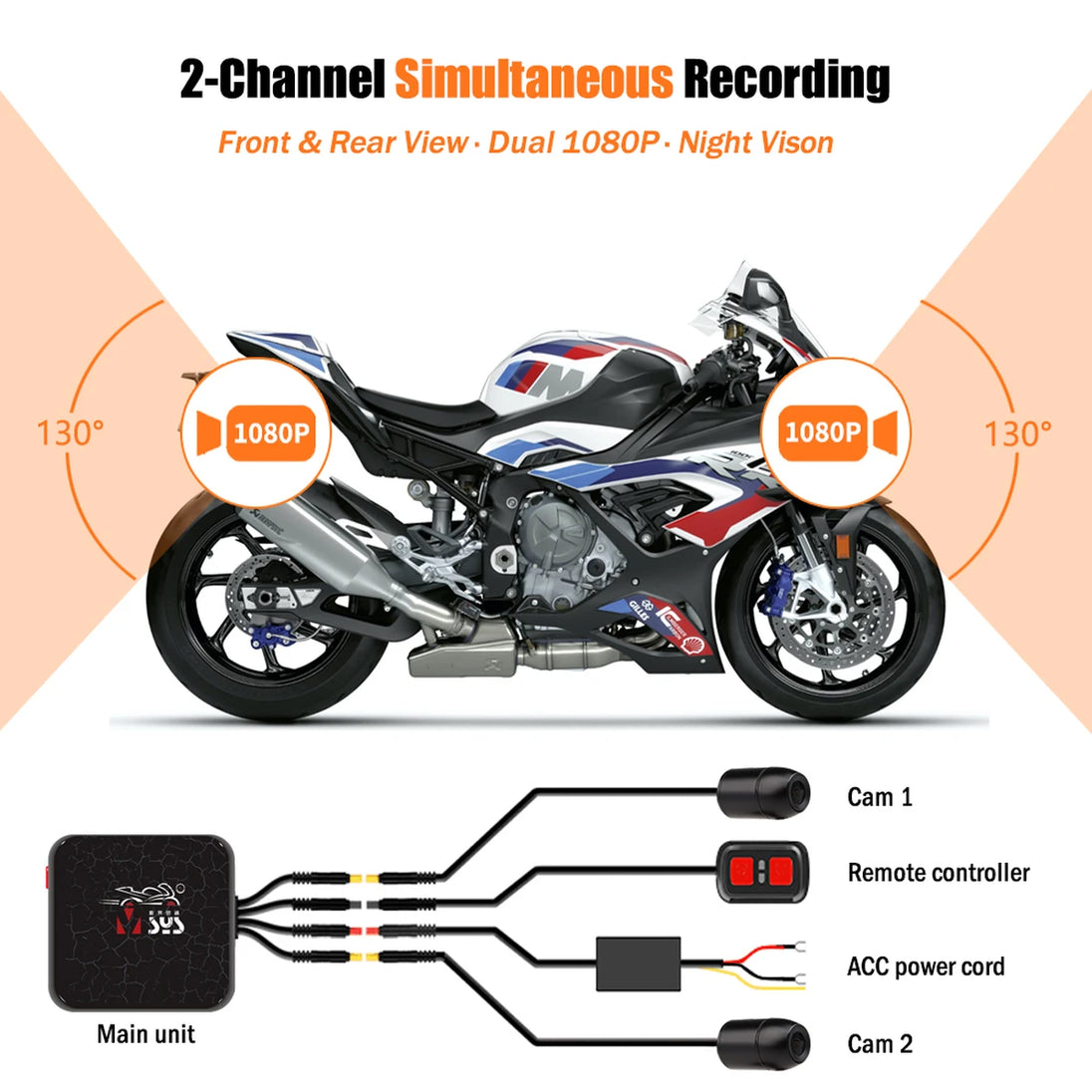 SYS VSYS Dual Motorrad DVR 1080P Action Kamera Recorder Vorne und Rückspiegel Wasserdichte