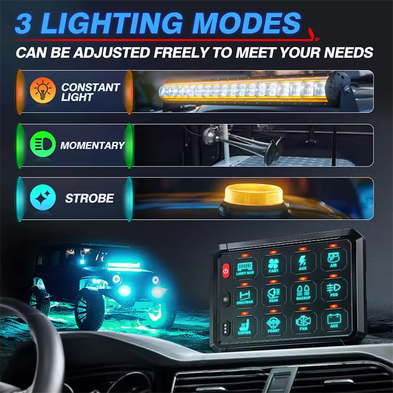 8/12 Gang RGB Schalttafel LED Arbeits licht leiste Schalter Box Controller für Universal autos LKW Boot utv 4x4 4wd