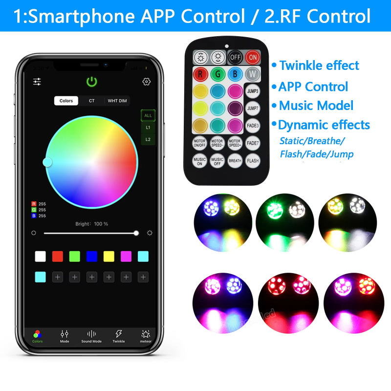 20W RGBW Doppelkopf Auto Sternenhimmel Musiksteuerung Autodach Stern Glasfaser Stern Deckenset Smart APP Funkelndes Glasfaserlicht
