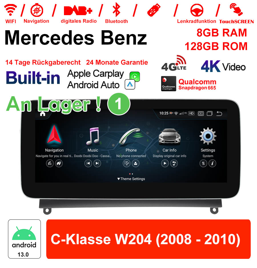 Android Autoradio für Mercedes Benz C-Klasse W204 2008-2010 mit Wireless CarPlay, Android Auto & DAB+