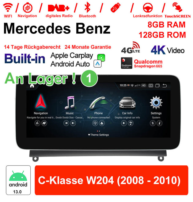Android Autoradio für Mercedes Benz C-Klasse W204 2008-2010 mit Wireless CarPlay, Android Auto & DAB+