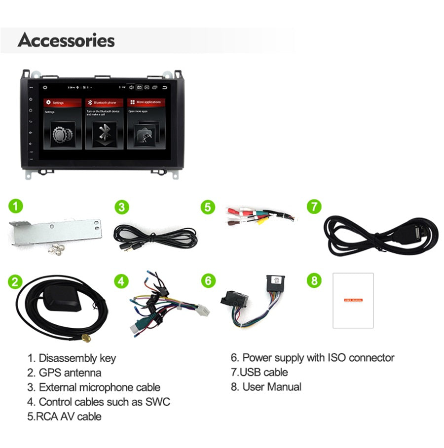Android Autoradio für Mercedes Benz A-Klasse W169, B-Klasse W245 und Vito 2005-2012 mit Wireless CarPlay, Android Auto & DAB+