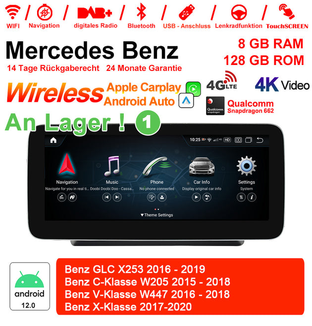 Android Autoradio für Mercedes Benz GLC X253, C-Klasse W205 und V-Klasse W446/W447/W639 2015-2020 mit Wireless CarPlay, Android Auto & DAB+