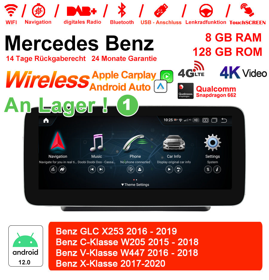Android Autoradio für Mercedes Benz GLC X253, C-Klasse W205 und V-Klasse W446/W447/W639 2015-2020 mit Wireless CarPlay, Android Auto & DAB+