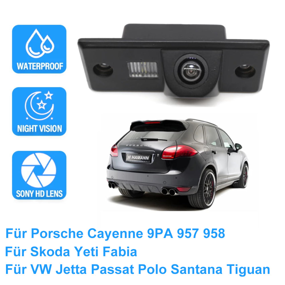 HD Fisheye Rückfahrkamera für Porsche Cayenne (9PA/957/958), Škoda Yeti/Fabia, VW Jetta, Passat, Tiguan, Touareg und weitere (1991-2014)