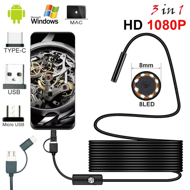 Neue 8.0mm Endoskop Kamera 1080P HD USB Endoskop mit 8 LED IP68 wasserdicht Inspektion Endoskop für Android PC