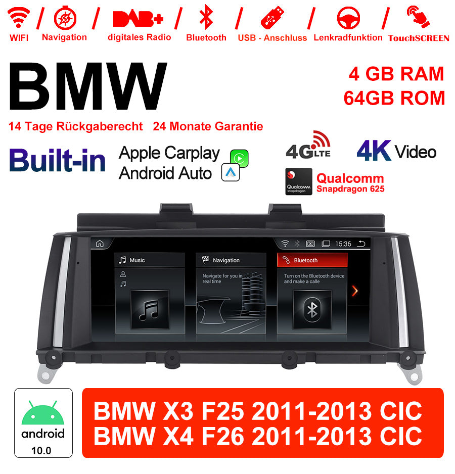 Android Autoradio für BMW X3 F25 und X4 F26 2011-2013 mit Wireless CarPlay, Android Auto & DAB+