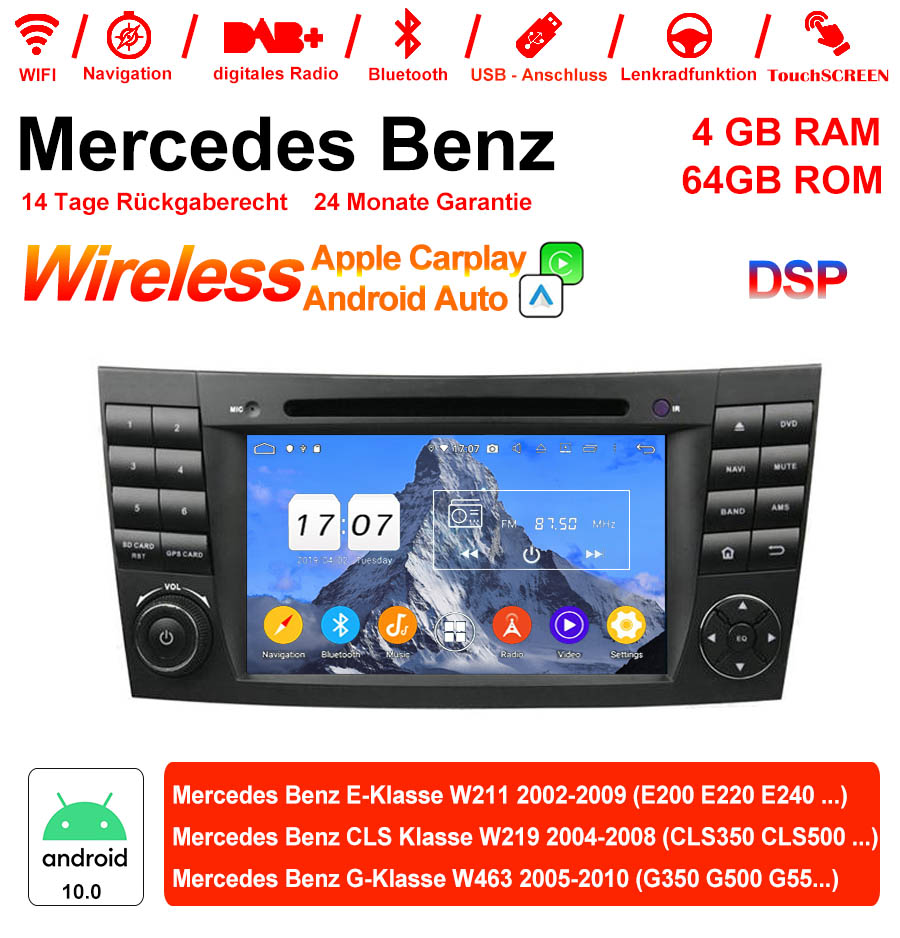 Android Autoradio für Mercedes Benz E-Klasse W211, CLS W219 und G-Klasse W463 2002-2010 mit Wireless CarPlay, Android Auto & DAB+