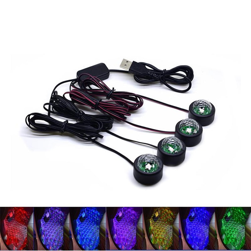 4 x RGB Auto Atmosphäre Lampe USB Umgebungslicht 12V