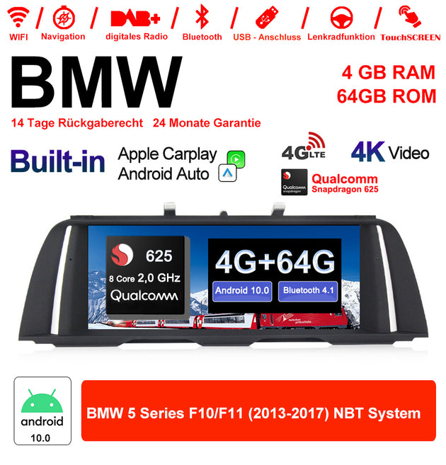 Android Autoradio für BMW 5er F10/F11 2013-2017 mit Wireless CarPlay, Android Auto & DAB+