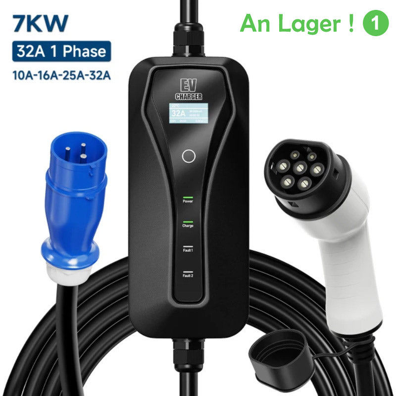 7KW 32A E-Auto Tragbare EV-Ladekabel Typ2 IEC 62196-2 Typ1 SAE J1772