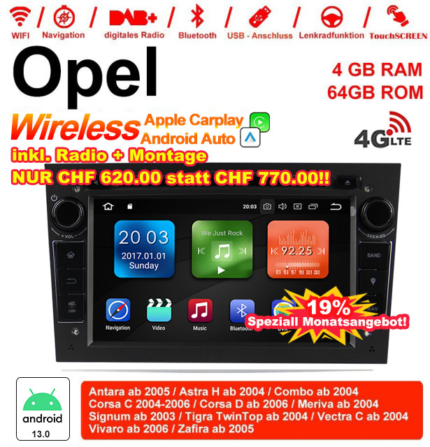 Android Autoradio für Opel Astra, Vectra, Antara, Zafira, Corsa (2003–2006) mit Wireless CarPlay & Android Auto