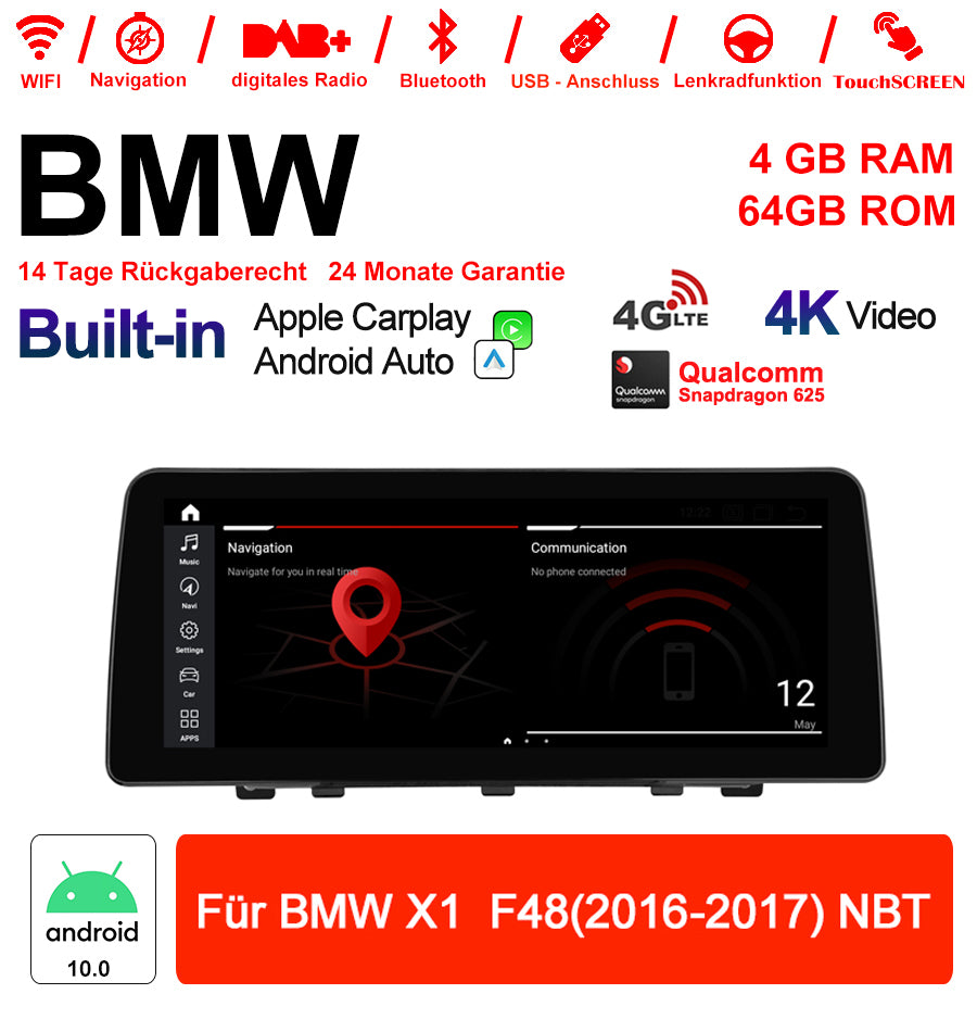 Android Autoradio für BMW X1 F48 2016-2017 mit Wireless CarPlay, Android Auto & DAB+