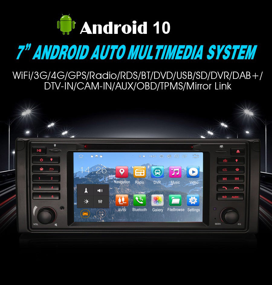 Android Autoradio für BMW 5er E39, X5 E53 und M5 E39 1996-2007 mit Wireless CarPlay, Android Auto & DAB+
