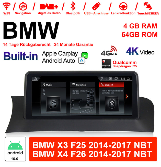Android Autoradio für BMW X3 F25 und X4 F26 2014-2017 mit Wireless CarPlay, Android Auto & DAB+