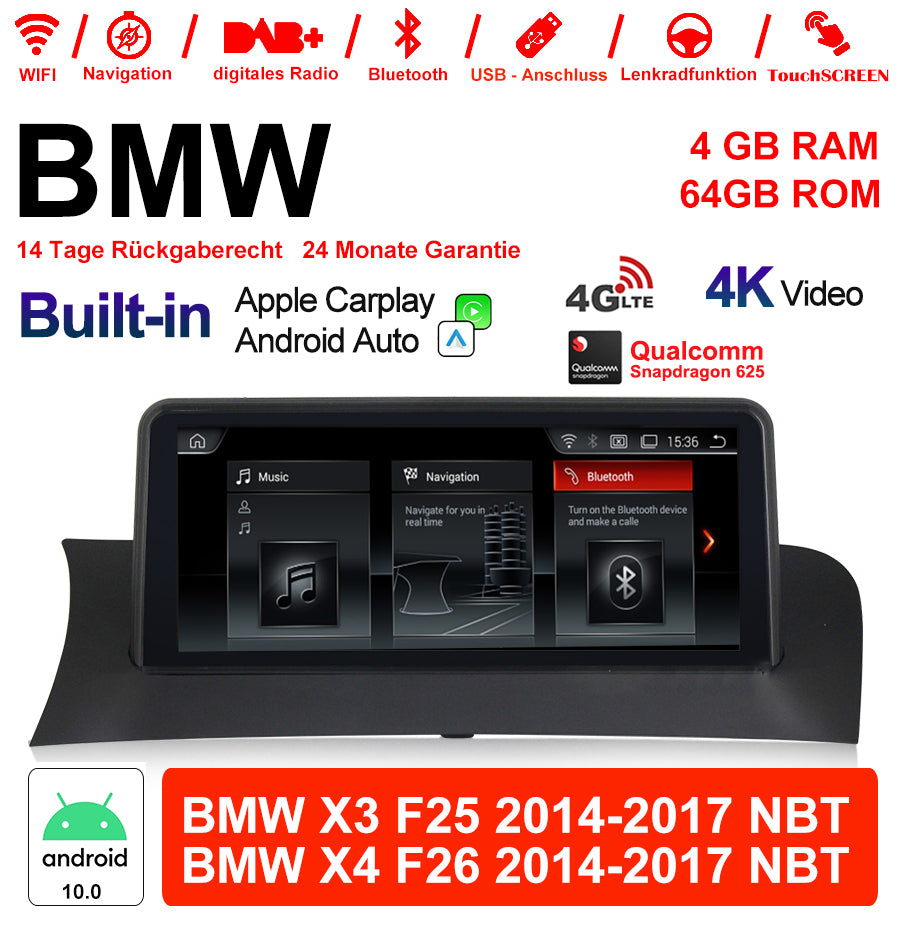 Android Autoradio für BMW X3 F25 und X4 F26 2014-2017 mit Wireless CarPlay, Android Auto & DAB+