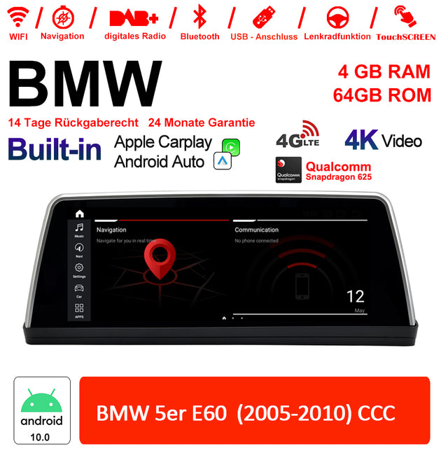Android Autoradio für BMW 5er E60 2005-2010 mit Wireless CarPlay, Android Auto & DAB+