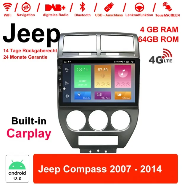 Android Autoradio für Jeep Compass 2007–2014 mit WiFi, NAVI, Bluetooth und USB