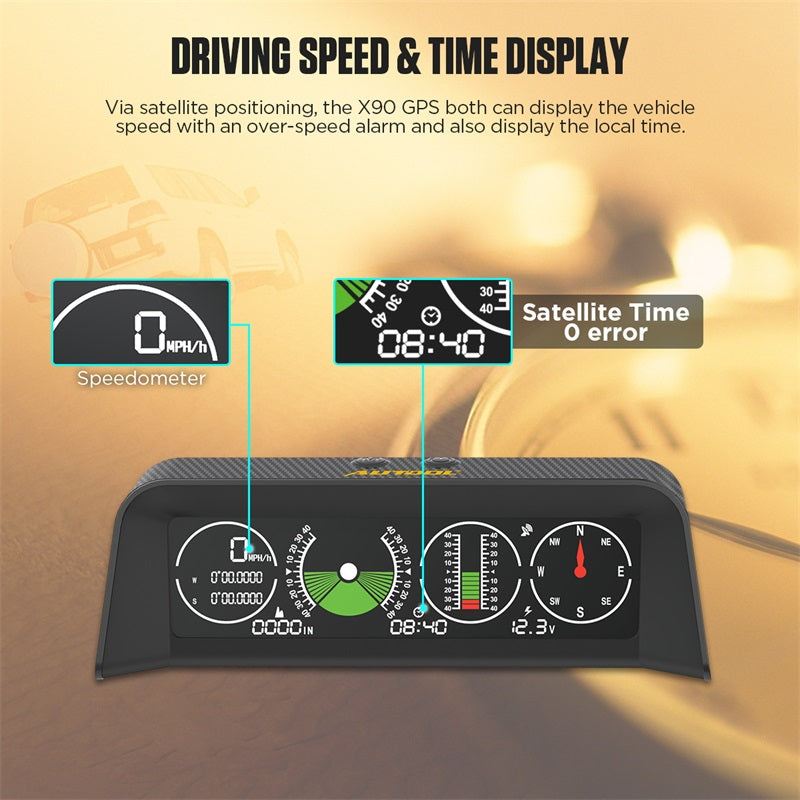 Autool x90 gps geschwindigkeit pmh kmh Neigung messer Neigung messer Auto kompass hud Pitch Neigung winkel Winkelmesser Uhr Breite Länge