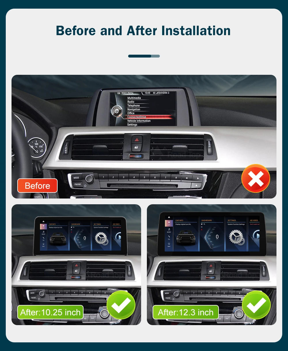Android Autoradio für BMW 3er F30/F31/F34/F35 und 4er F32/F33/F36 2013-2016 mit Wireless CarPlay, Android Auto & DAB+