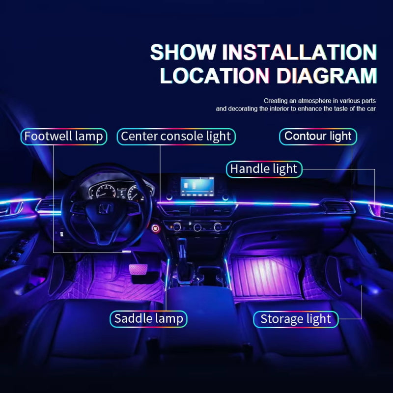 18 in 1 Led Auto Umgebungslichter 213 Farbe RGB Symphony Streamer Bluetooth Regenbogen Acryl Streifen Atmosphäre Lampe Kit 12V