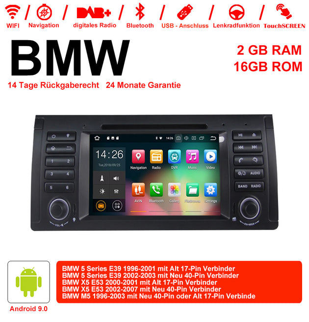 Android Autoradio für BMW 5er E39, X5 E53 und M5 E39 1996-2007 mit Wireless CarPlay, Android Auto & DAB+