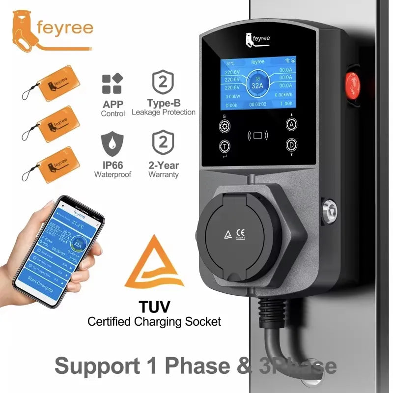 Feyree Typ 2 Wallbox Ladegerät 32A – EV Charger mit App & RFID