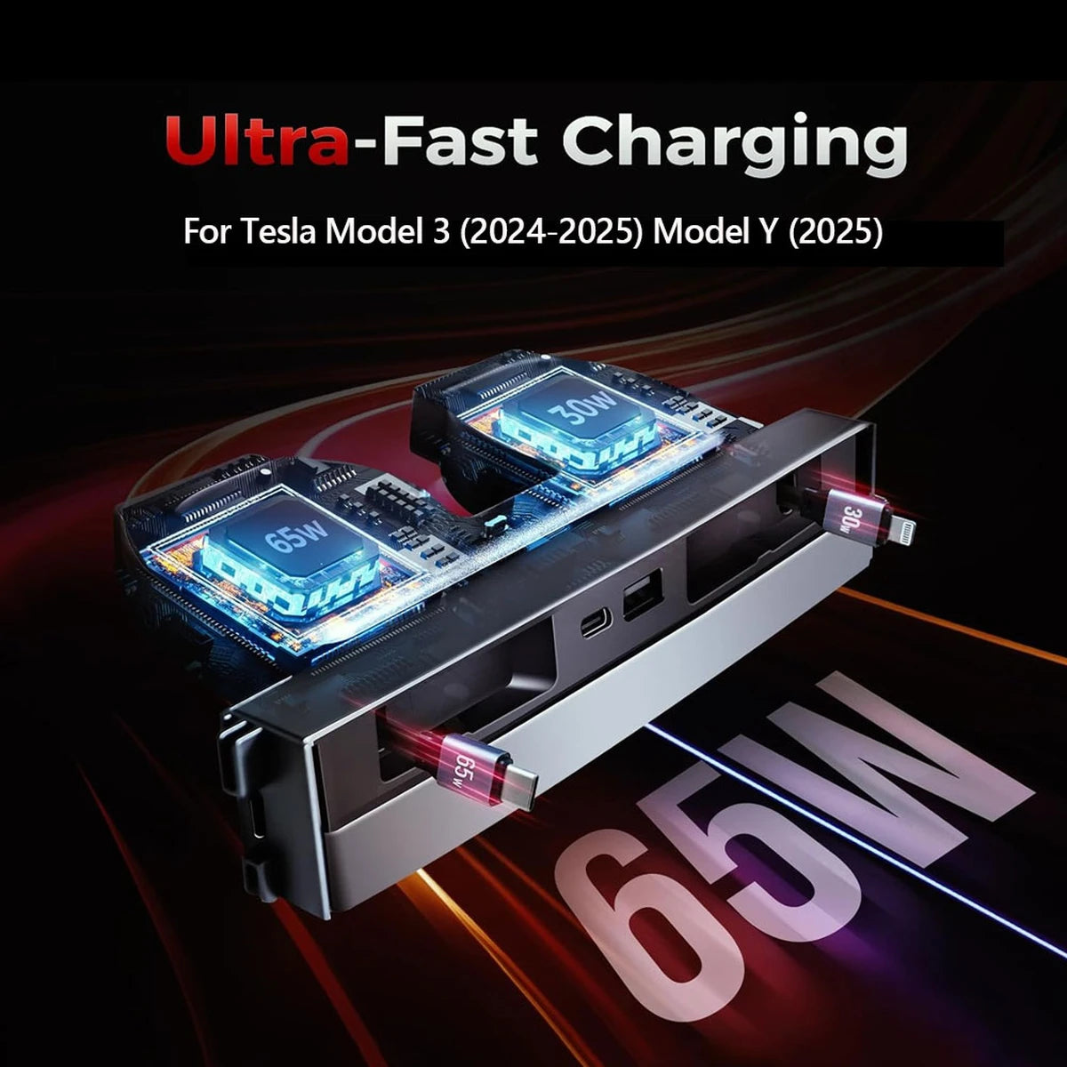 Für Tesla Model Y Juniper 2025, einziehbare Mittelkonsole, USB-Hub, Modell 3, Highland Phone-Ladegerät, Schnelllade-Dockingstation