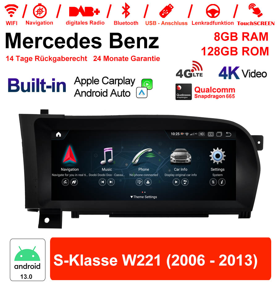 Android Autoradio für Mercedes Benz S-Klasse W221 2006-2013 mit Wireless CarPlay, Android Auto & DAB+
