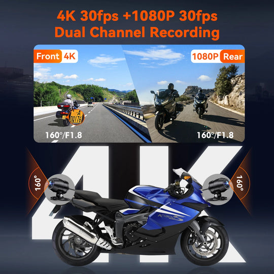 4K Motorrad-Dashcam mit GPS & IP67, 160° Weitwinkel, WLAN‑Fernbedienung