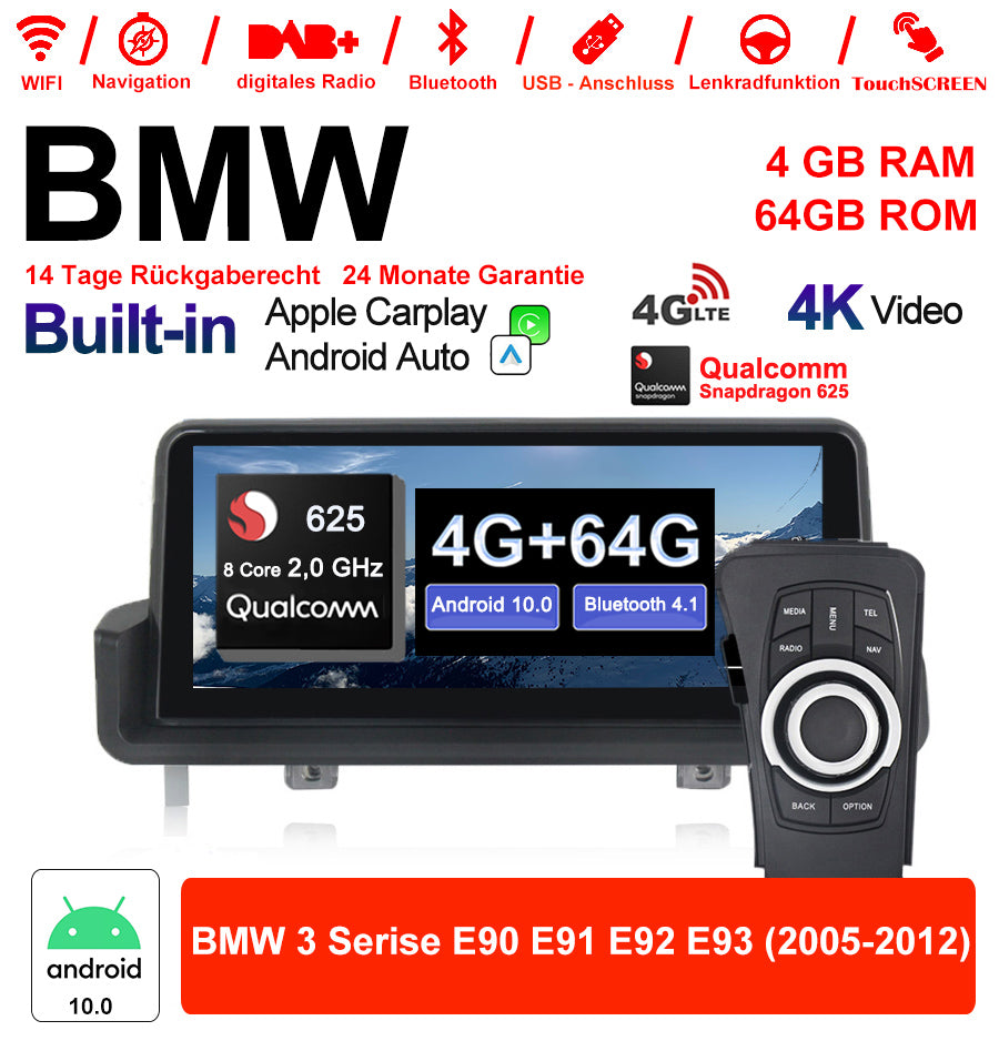 Android Autoradio für BMW 3er E90/E91/E92/E93 2005-2012 mit Wireless CarPlay, Android Auto & DAB+