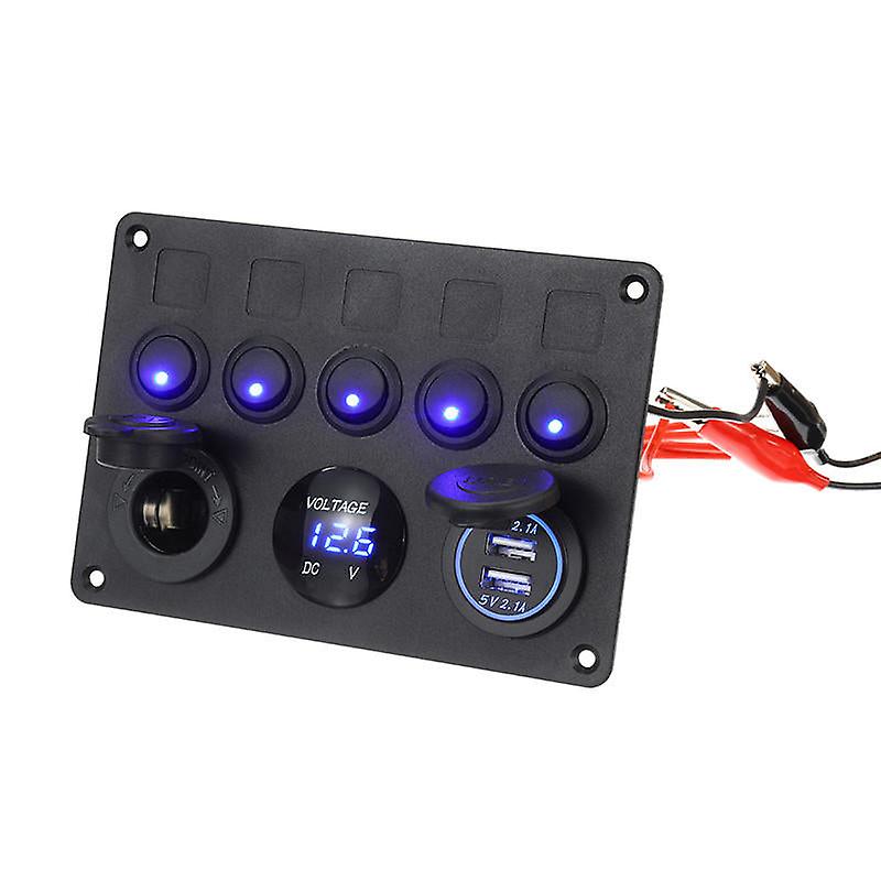 12/24V 5 Gang Blau Led Wippschalter Panel Dual USB Auto Boot Marine Rv Lkw Auf-off