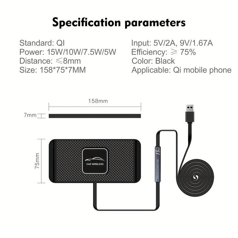 15W kabelloses Qi-Autoladegerät mit USB, kompatibel mit iPhone 16/15/14/13/12/11, Samsung und allen Qi-fähigen Geräten