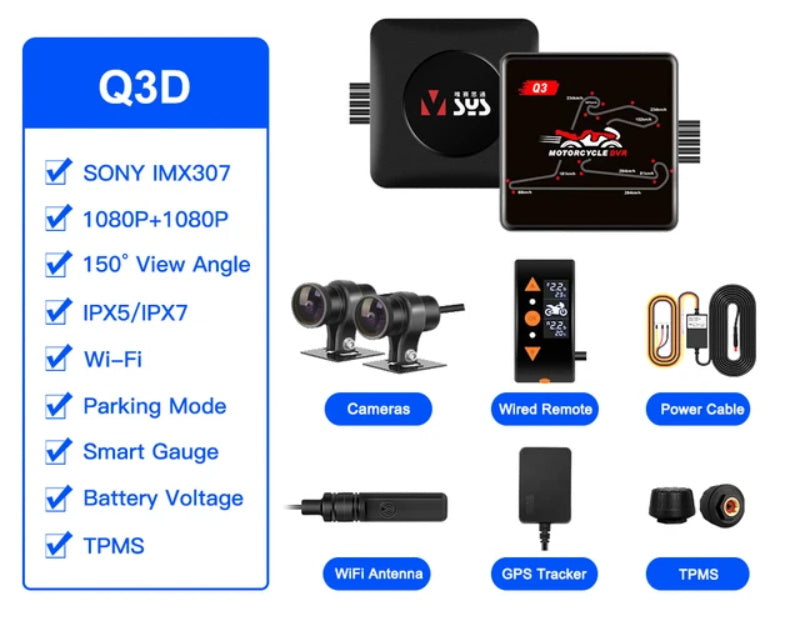 Ganzkörper wasserdichte Motorrad Kamera Recorder WiFi Dual 1080p Full HD Motorrad DVR Dash Cam schwarz GPS-Box Q3D 128G
